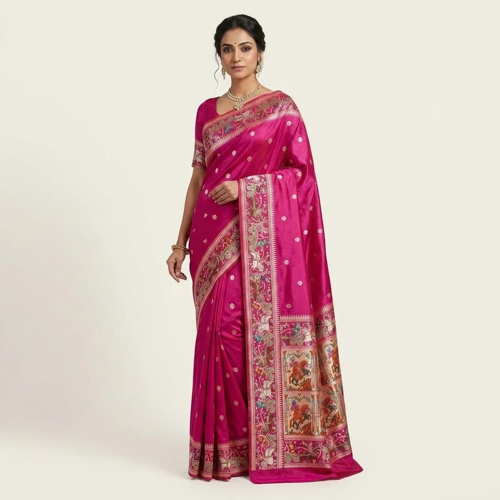 Magenta Kadwa Baluchari Silk Saree - View 1
