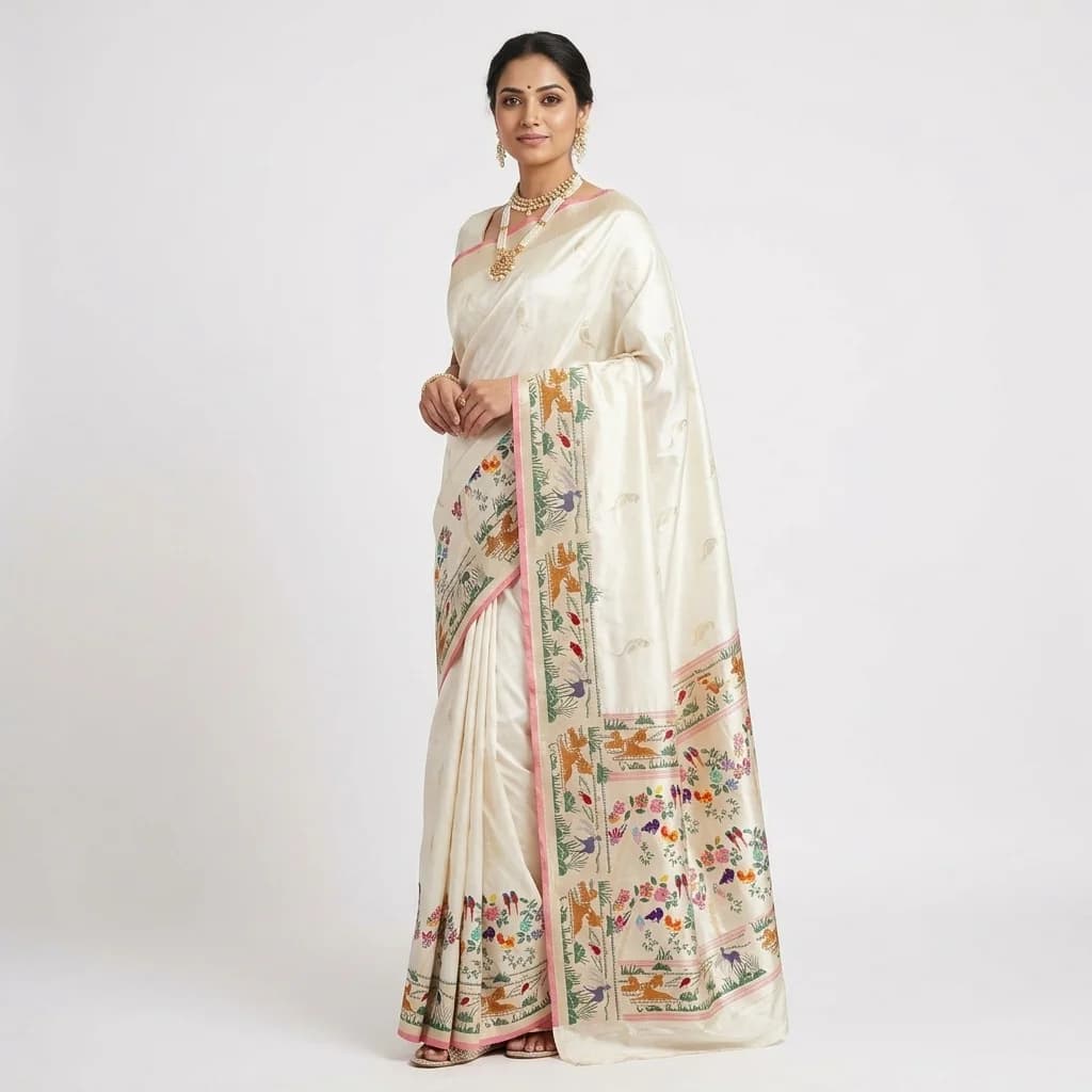 Ivory Paithani Silk Saree