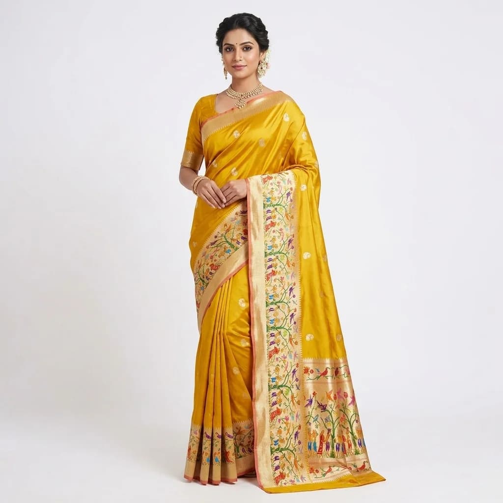 Mustard Yellow Paithani Silk Saree