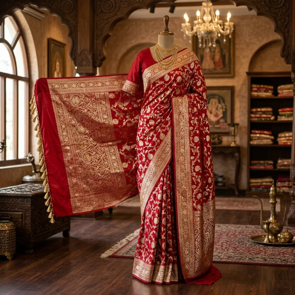 Luxurious Red Bridal Banarasi Silk Saree