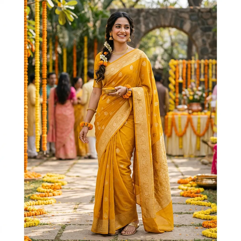 Haldi & Mehendi Khaddi Georgette Saree