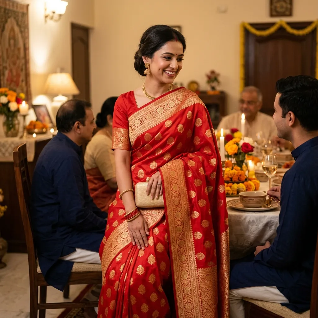 Pag Phera Vermillion Silk Butidar