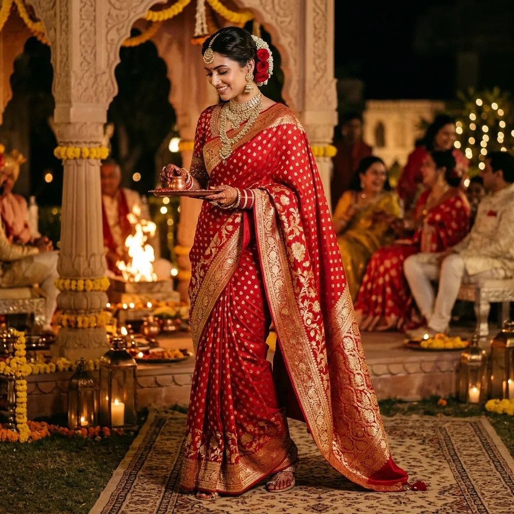 Pheras Crimson Kadhua Katan Saree