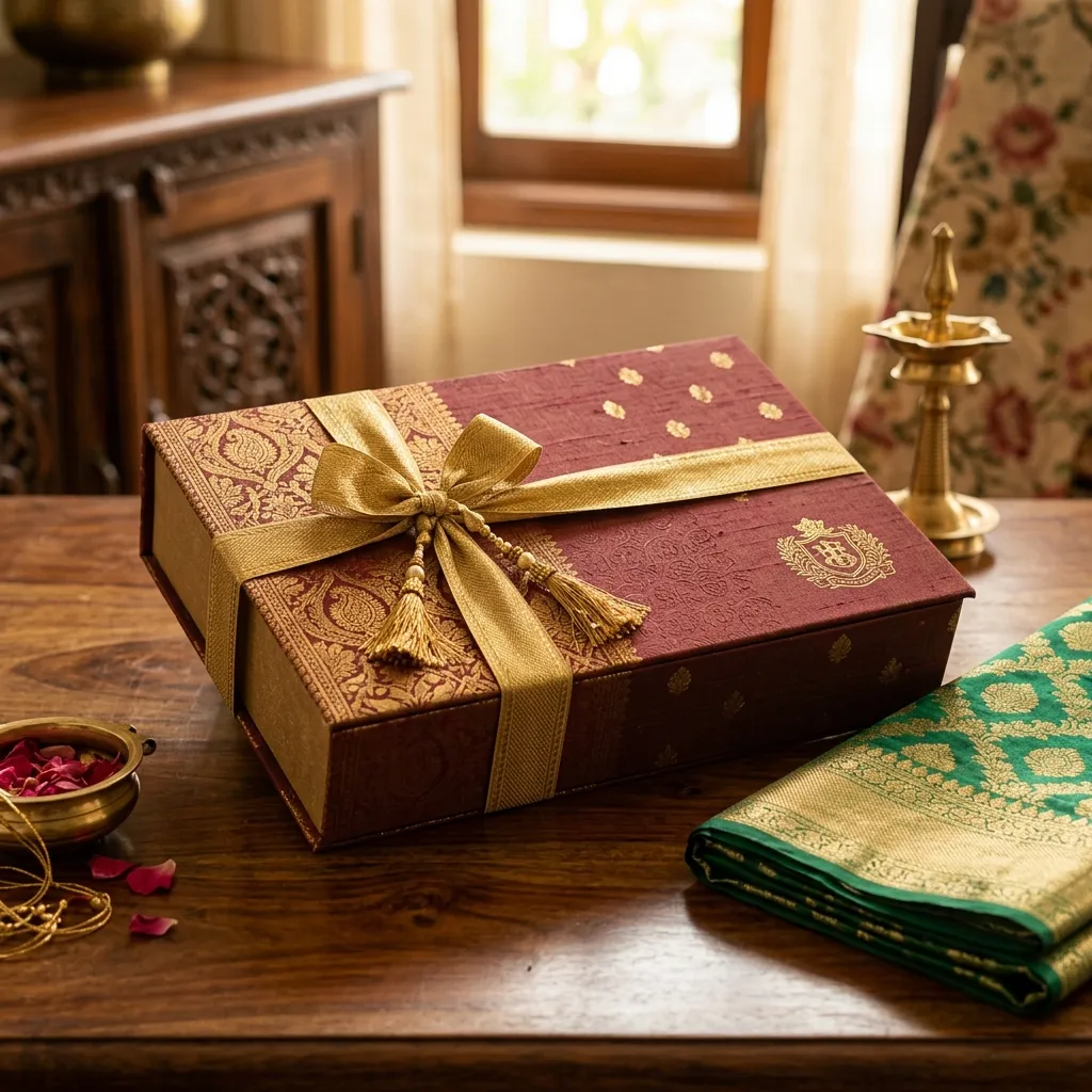 Premium packaged Banarasi silk saree representing trustworthy online shopping