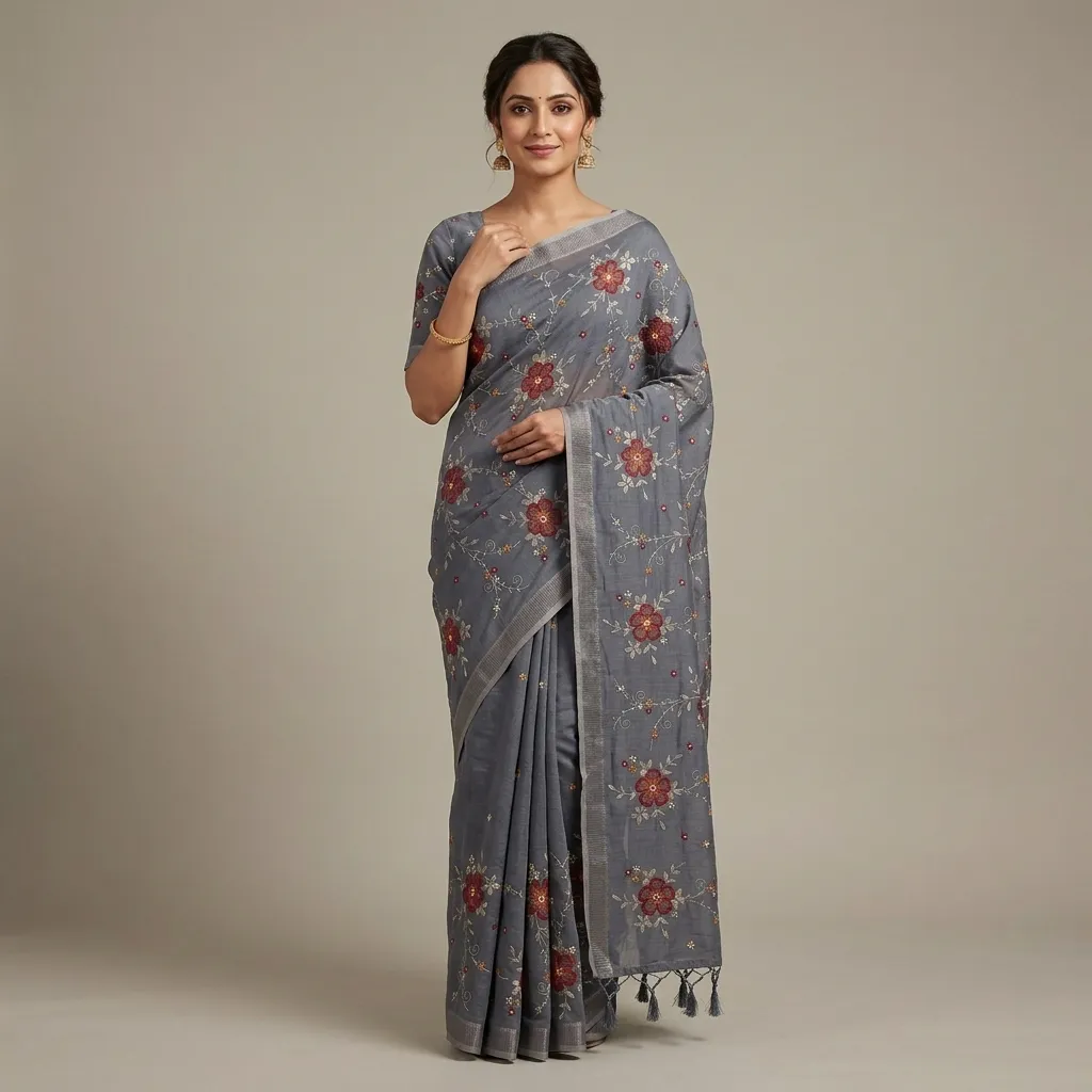 Pure Banarasi Cotton Saree - Summer Floral - Detail View 1 | Shri Geeta Sarees