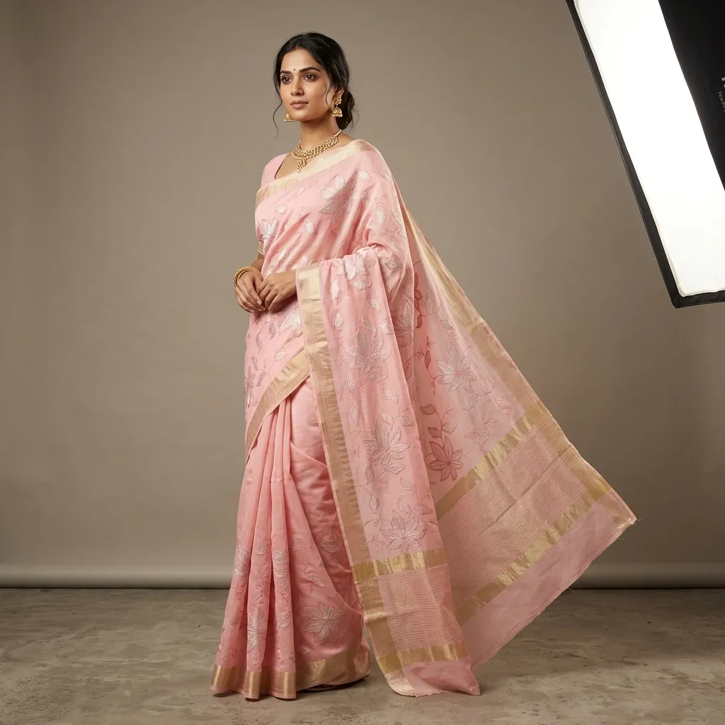 Pure Banarasi Cotton Saree - Geometric Weave - Detail View 1 | Shri Geeta Sarees